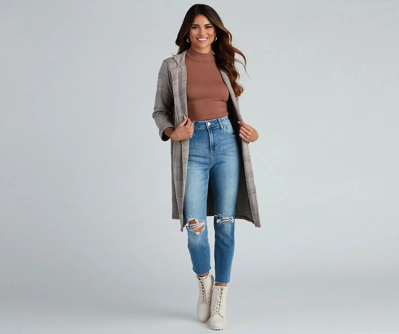 City Chic Plaid Longline Blazer