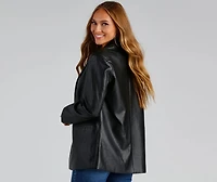 Trendy Oversized Faux Leather Blazer