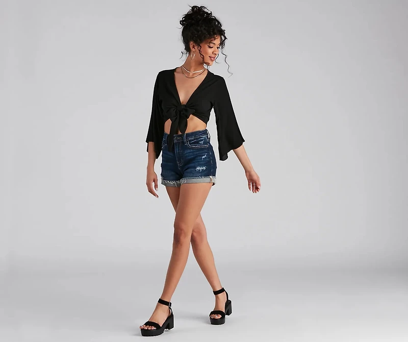 Tied Up Kimono Sleeve Top
