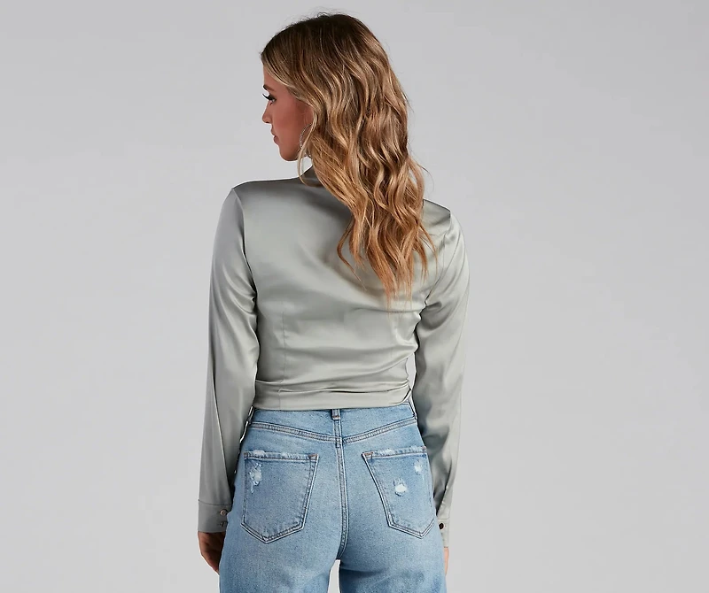 So Sleek Satin Tie-Front Blouse