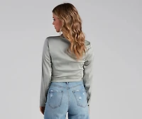 So Sleek Satin Tie-Front Blouse