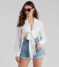 Portrait Mode Tie-Front Poplin Top