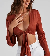 Bring The Heat Faux Suede Tie Top