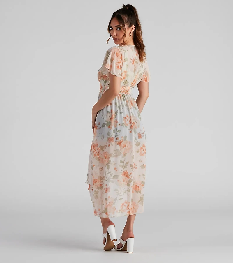 Breezy Flutter Sleeve Floral Duster