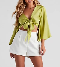 Silky Chic Kimono Tie-Front Top