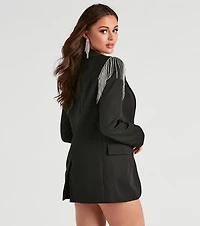Sparkle Biz Rhinestone Trim Blazer