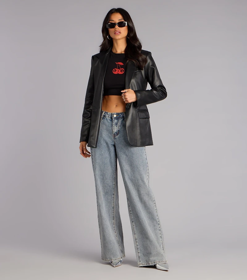 Keep It Trendy Oversized Faux Leather Blazer