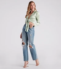 So Sleek Satin Tie-Front Blouse