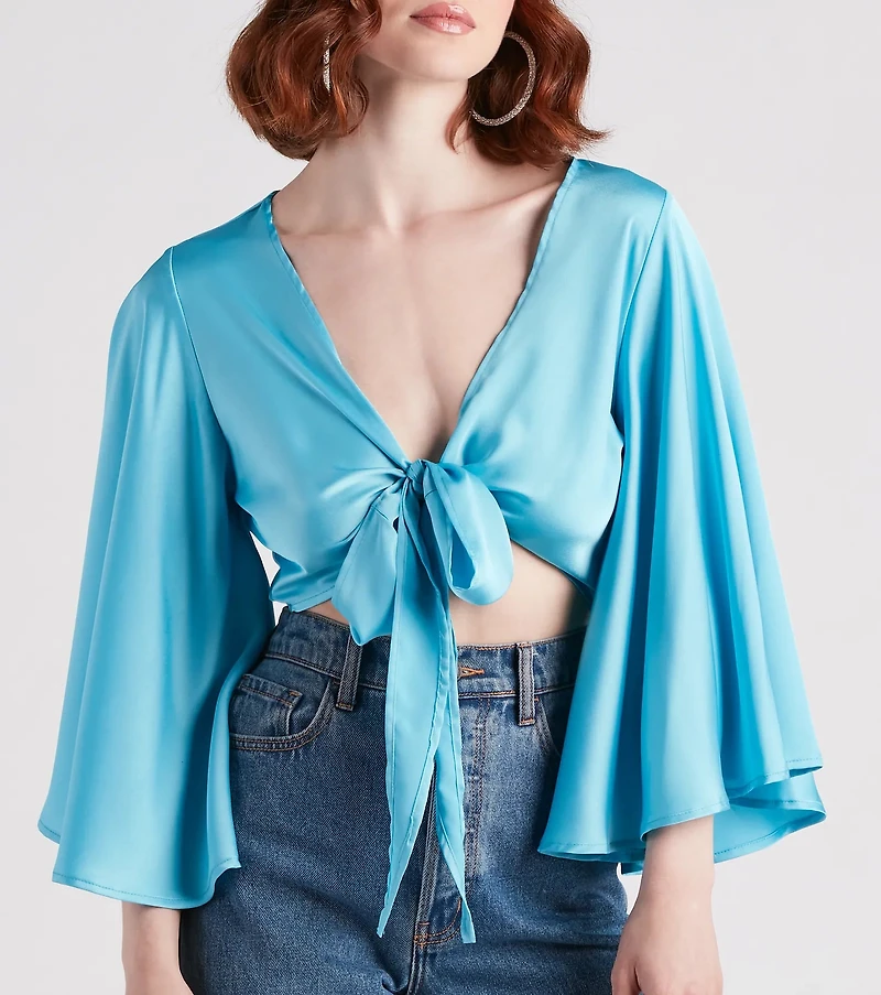 Silky Chic Kimono Tie-Front Top