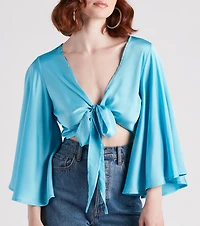 Silky Chic Kimono Tie-Front Top
