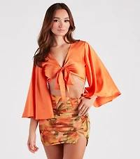 Silky Chic Kimono Tie-Front Top