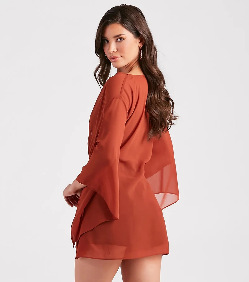 Beach Mode Chiffon Belted Kimono