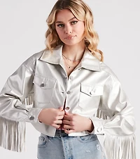 Wild Retro Faux Leather Fringe Jacket
