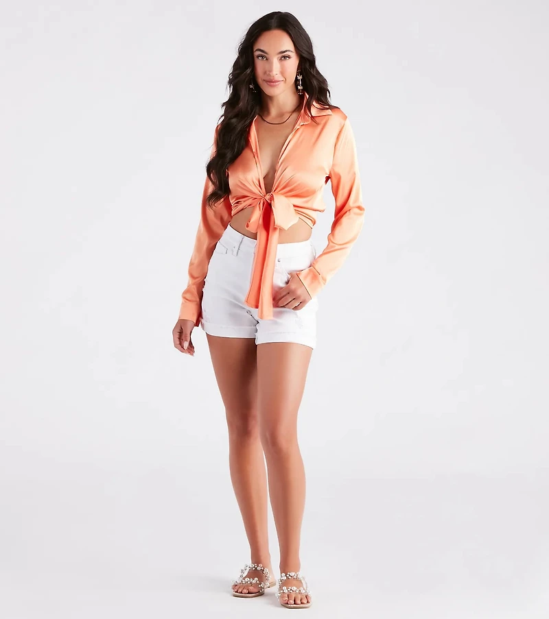 So Sleek Satin Tie-Front Blouse