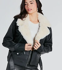 Always Elevated Faux Fur Trim Leather Jacket