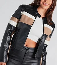 Night Drives Faux Leather Striped Moto Jacket