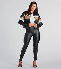 Night Drives Faux Leather Striped Moto Jacket