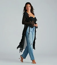 Mix And Mesh Chiffon Ruffle Long Duster