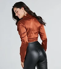 So Sleek Satin Tie-Front Blouse
