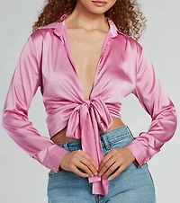 So Sleek Satin Tie-Front Blouse