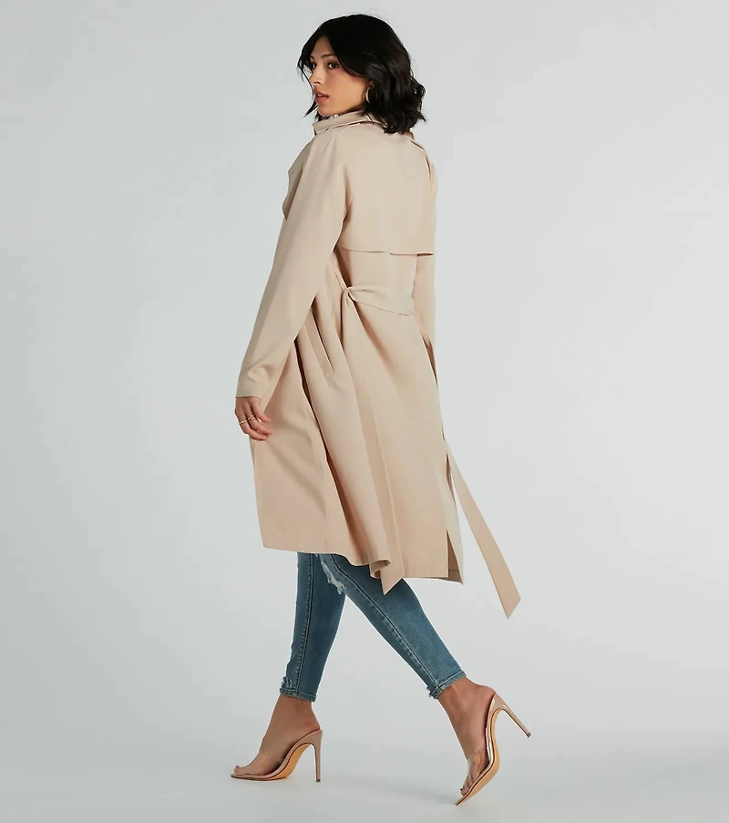 Statement Piece Tie-Waist Woven Trench Coat