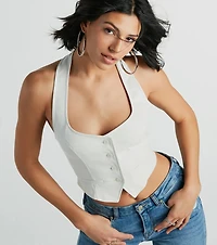 Major Slay Faux Leather Cropped Vest