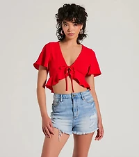 Sweeten Me Up Flutter Sleeve Tie Front Crop Top