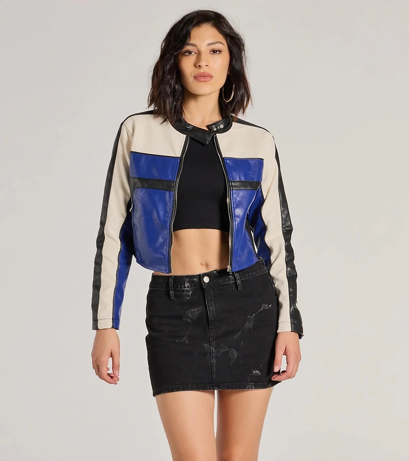 Ride Style Faux Leather Moto Crop Jacket