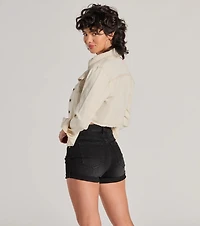 Chill Moments Long Sleeve Crop Denim Trucker Jacket