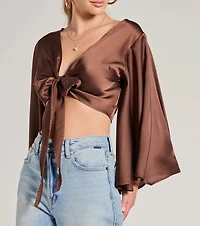 Silky Satin Tie Front Crop Top