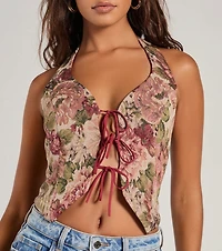 Adore You Floral Tapestry Lace Up Vest