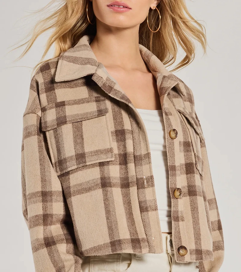 Perfectly Plaid Woven Oversized Cropped Shacket