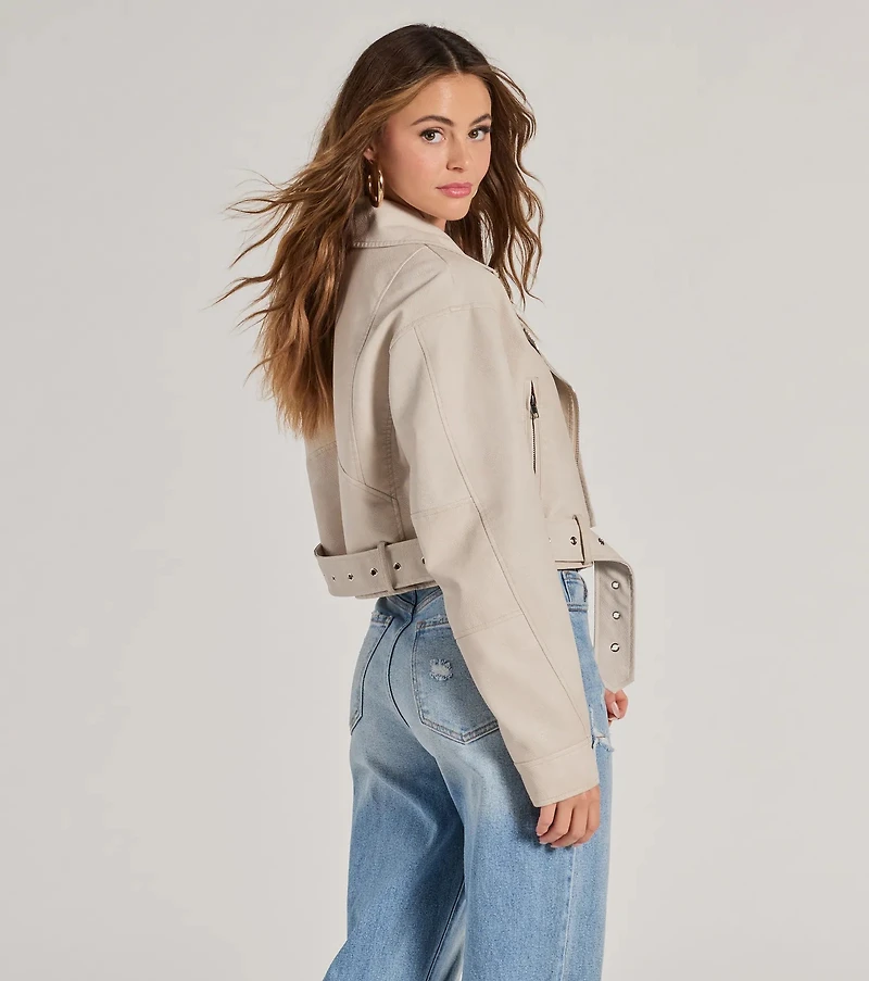 Modern Icon Oversized Faux Leather Belted Moto Jacket