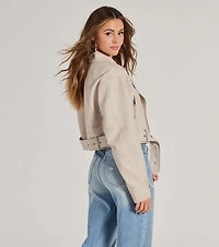 Modern Icon Oversized Faux Leather Belted Moto Jacket