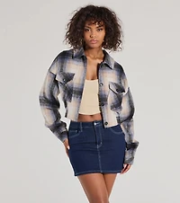 Casually Cozy Plaid Woven Cropped Shacket