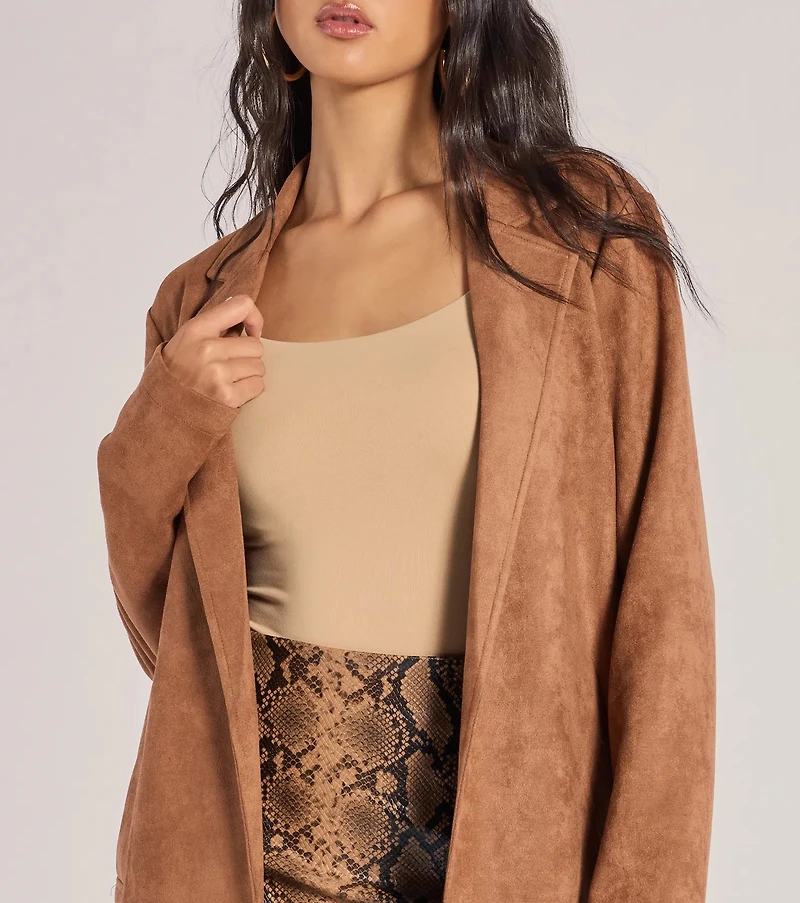 On The Move Faux Suede Long Blazer