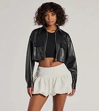Sleek Staple Cropped Faux Leather Shacket