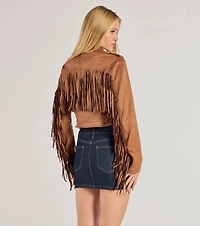Western Chic Flair Faux Suede Fringe Moto Jacket
