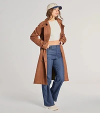 City Style Belted Faux Suede Trench Coat