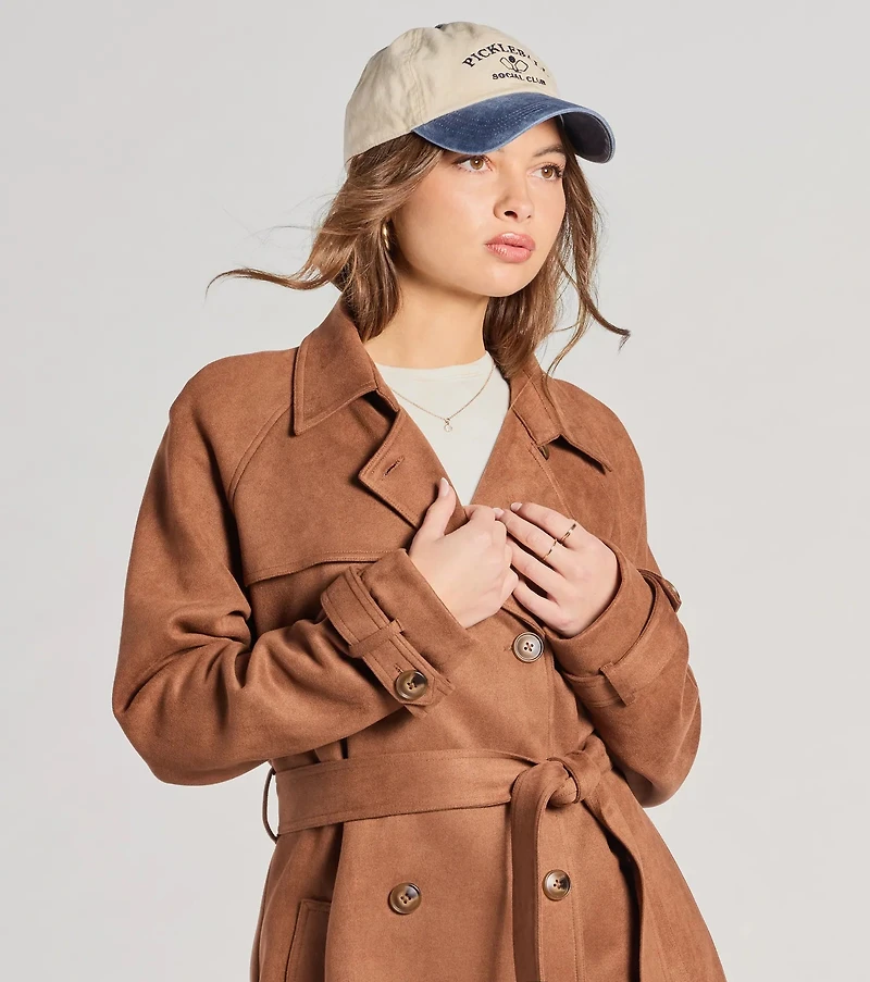 City Style Belted Faux Suede Trench Coat