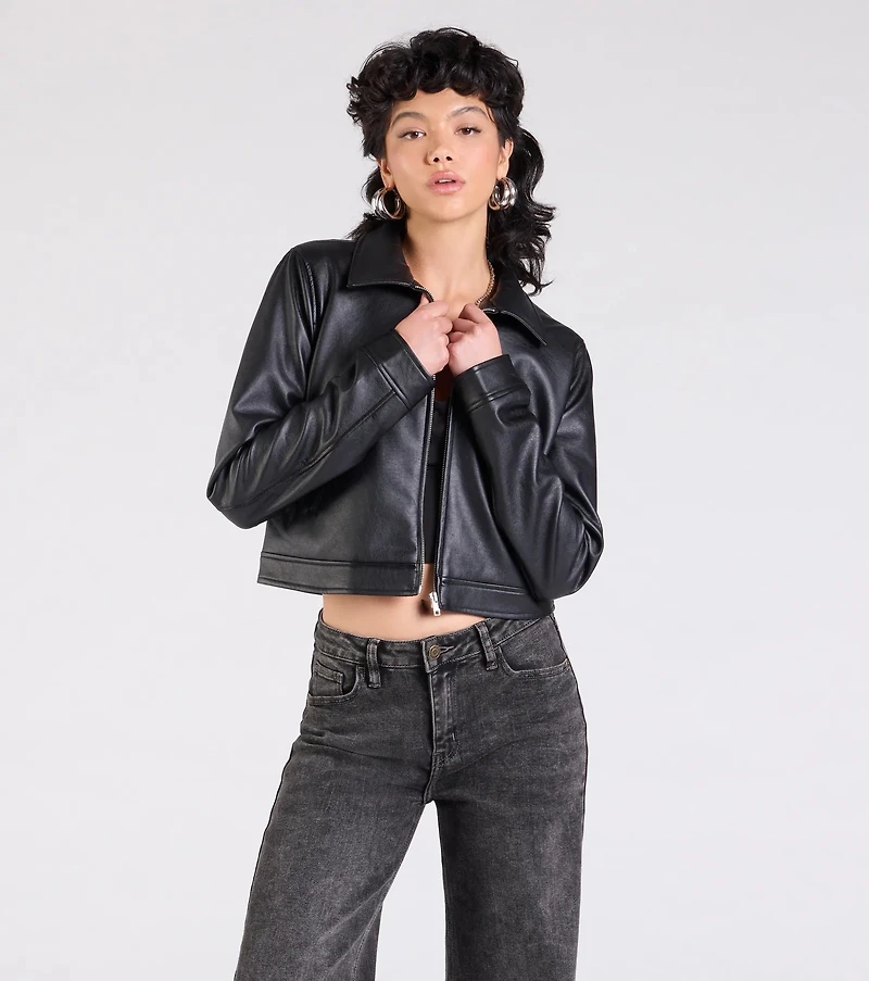 Keep Your Cool Collared Faux Leather Jacket