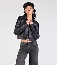 Keep Your Cool Collared Faux Leather Jacket