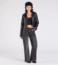 Keep Your Cool Collared Faux Leather Jacket