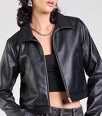 Keep Your Cool Collared Faux Leather Jacket