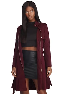 Zip Front Button Detail Trench Coat