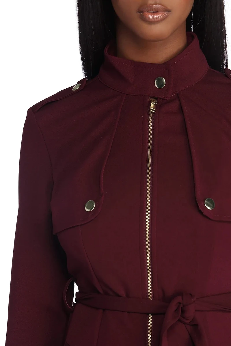 Zip Front Button Detail Trench Coat