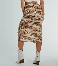 Drawn To You Marble Print Woven Midi Skirt