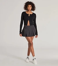 Preppy Chic Drop Waist Pleated Corduroy Mini Skirt