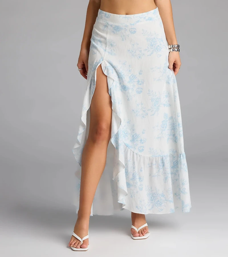 Whimsical Essence Ruffled Floral Maxi Skirt