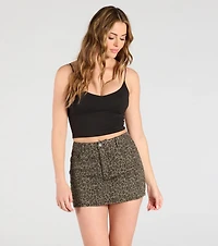 Chasing You Mid-Rise Leopard Denim Mini Skirt